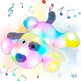 Hopearl LED Musical Stuffed Puppy Lighting Up Singing Plush Dog Adjustable Volume Lullaby Animated Soothe Birthday Festival for Kids Toddler Girls, White, 14''
