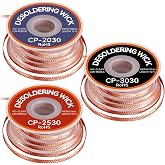 JoTownCand 3 Pack Rosin Flux Solder Wick Braid for PCB &amp; Electronics Repair | 3 Sizes Desoldering Wicks Kit (0.08/0.1/0.12"x10ft) for SMD &amp; THT. No-Clean, Low Residue. Pure Copper. Solder Removal Tool.