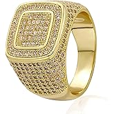 JINAO Men Ring 14K Gold Plated Cluster Iced Out Lab Simulated Diamond Band Micropave Bling Wedding Pinky Ring for Women