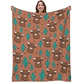 RHONGE Highland Cow Throw Blanket 50" X 60", Highland Cow Gifts for Women, Cows Gifts for Cowboys/Cowgirls, Khaki Blanket Present, Cows Lovers Blanket, Valentines Day Gift