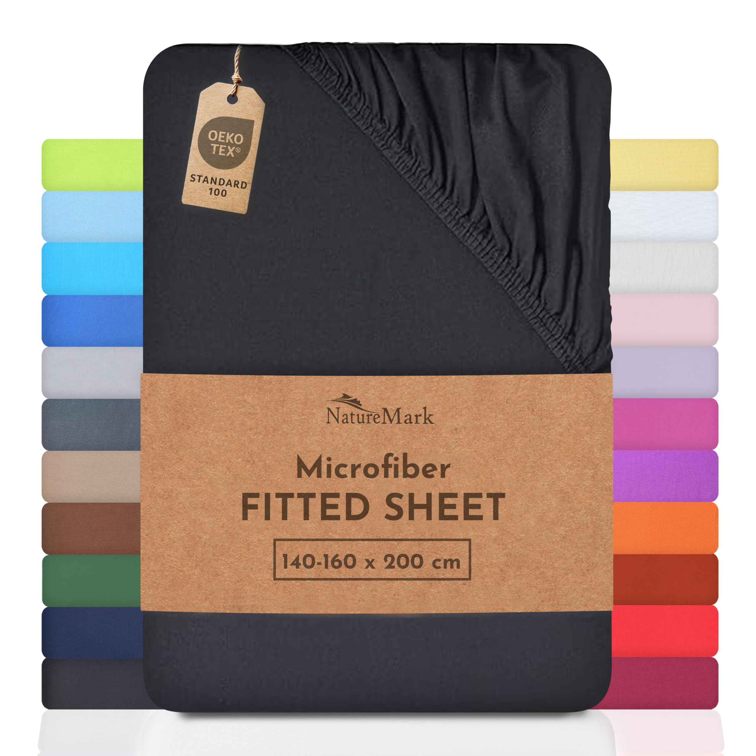 NatureMark Microfiber Fitted Sheet – Soft, Breathable & Comfortable – With Elastic Band – 140 x 200 cm – Black — image 1