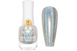 MIZHSE Holographic Nail Polish, Silver Glitter Nail Polish Air Dry Fast, 15 ml 0.5 fl oz High Glossy Shiny Nail Pigment Oil-based Laser Iridescent Nail Lacquer Chrome Halo Nail Art Salon Manicure Home