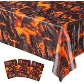 Blue Orchards Lava Table Covers (Pack of 3) - 54"x108" XL - Rectangular Disposable Tablecloths for Floor Game, Lava Backdrop, Volcano, Luau Themed Supplies, Dinosaur &amp; Fire Birthday Party Decoration