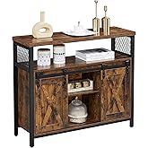 VASAGLE Buffet Cabinet, Coffee Bar Storage Cupboard, Sideboard with 2 Sliding Barn Doors, Adjustable Shelves, 33 x 100 x 80 c