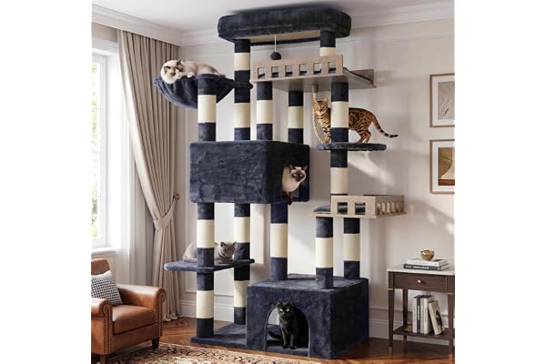 Gitelsnour Cat Tree, Heavy-Duty Cat Tower for Large Adult Cats, Main Coon Cat Tree Tower with Hammock, 2 Big Perches, 2 Cat C