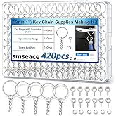 Seept 420Pcs 1" 25mm Keychain Making Kit, Including 140Pcs Keychain Rings with Chain, Jump Ring, Screw Eye Pins for Keychains/Jewelry/DIY