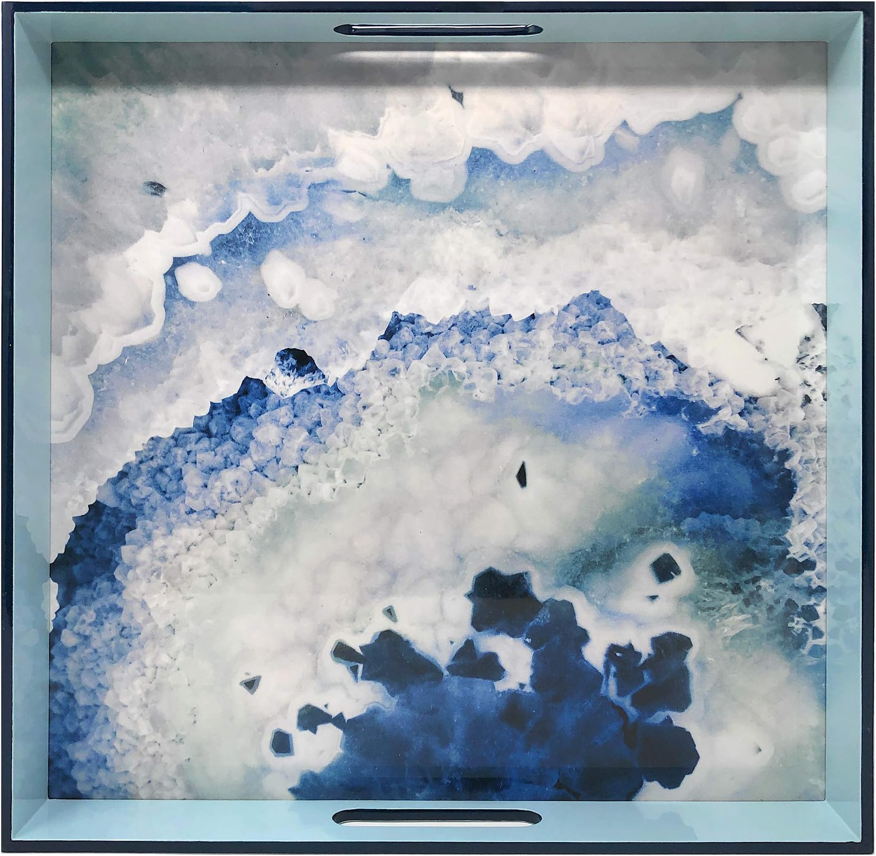 Merritt Designs Handmade 15.5-inch Square Lacquered Tray, Crystal Blue Agate