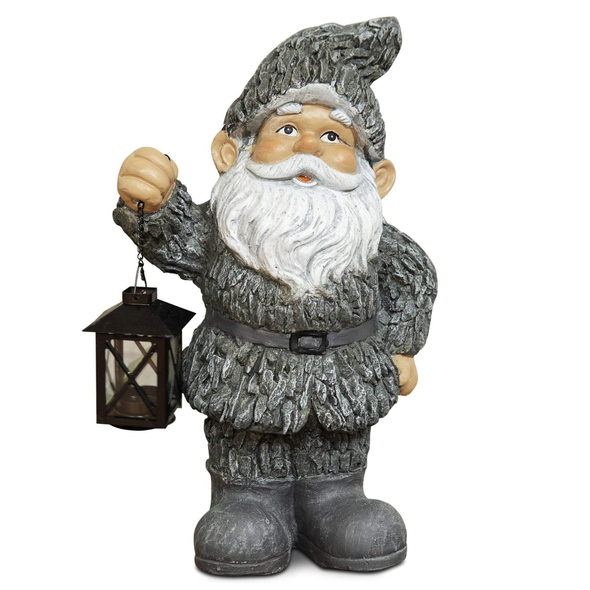 Widdop Large Stone Effect Garden Gnome Holding Lantern Outdoor Decoration