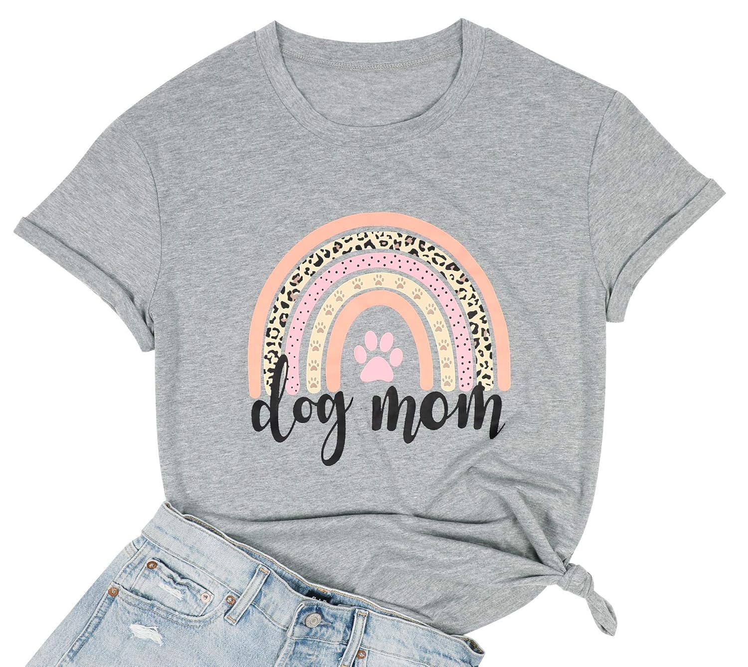 Buy Dog Mom Rainbow Shirt Women T Shirt Dog Paw Leopard Graphic Tee