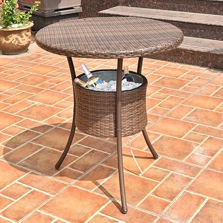 Amazon Com 31 5 Outdoor Rattan Patio Bar Table With Ice Cooler