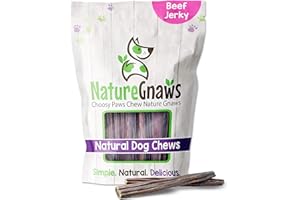 Nature Gnaws - Beef Jerky Sticks for Dogs - Premium Natural Beef Gullet Bones - Simple Single Ingredient Tasty Dog Chew Treats - Rawhide Free 5-6 Inch (1Lb)