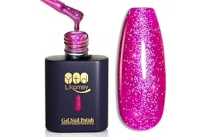 YTD Likomey Gel Nail Polish,15ml Hot Pink Glitter Soak Off UV Nail Gel Varnish,Shimmer Shiny Sparkly Salon Home DIY Manicure,SF406