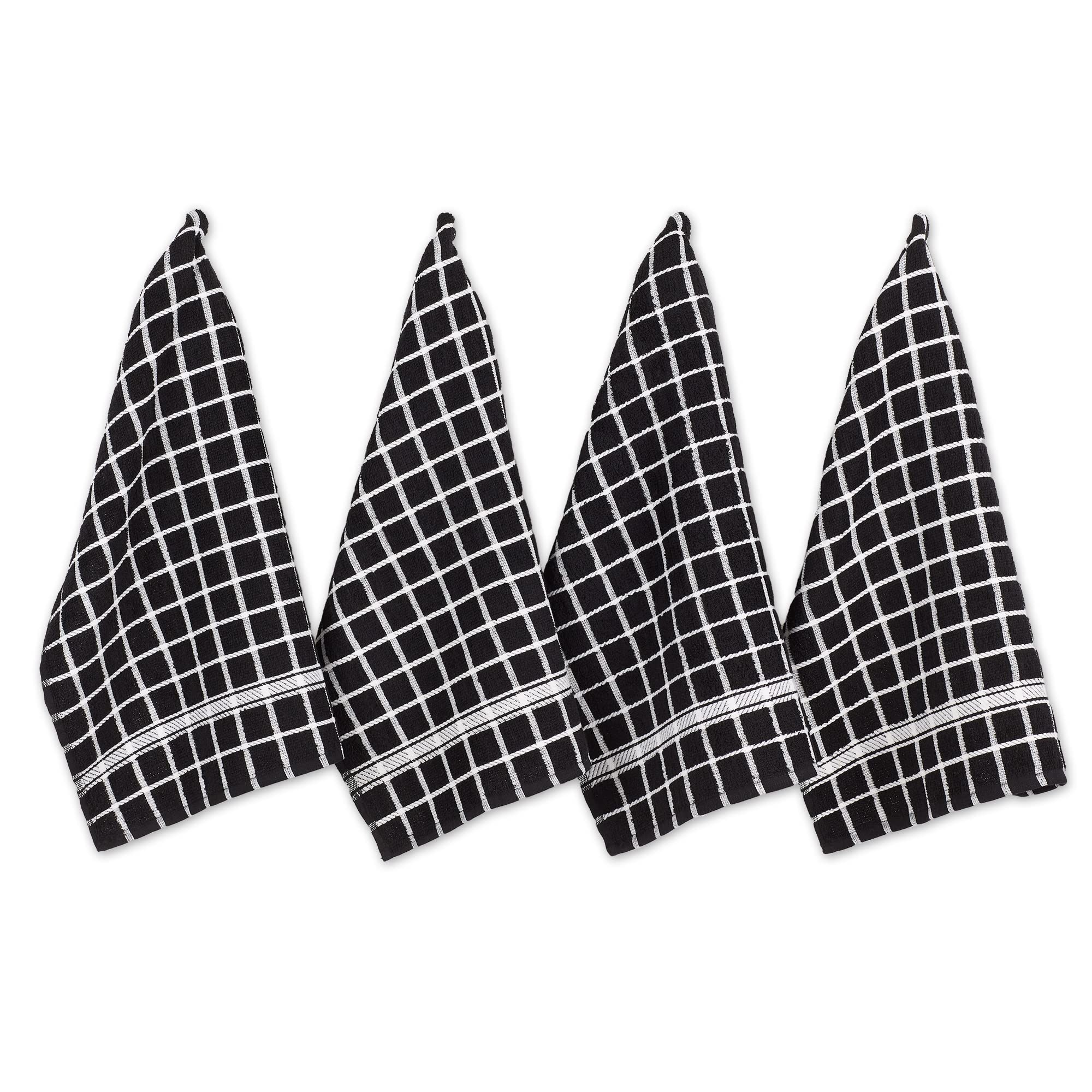 DII Cotton Terry Windowpane Dish Towels, 16 x 26 Set of 4, Machine Washable and Ultra Absorbent Kitchen Bar Towels-Black Check — image 1