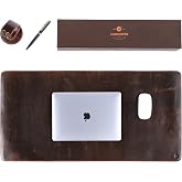 moonster 100% Full Grain Buffalo Leather Desk Pad with Ballpoint Pen &amp; Pen Holder &ndash; 31 x 16 in Office Desk Mat, Large Mouse Pad, Non-Slip Desk Blotter, Laptop Table Protector, Desk Cover for Work