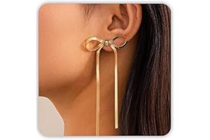 DAYANEY Bow Earrings Gold Dangle Earrings for Women, Ribbon Earrings Bow Jewelry as Gold Statement Earrings, Drop Tassel Long Earrings Gold Jewelry as Prom Earrings Wedding Earrings Trendy