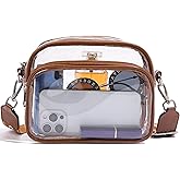 Yiynec Stadium-approved clear bag, women's clear crossbody bag/wallet for concerts, sports, and festivals (brown)