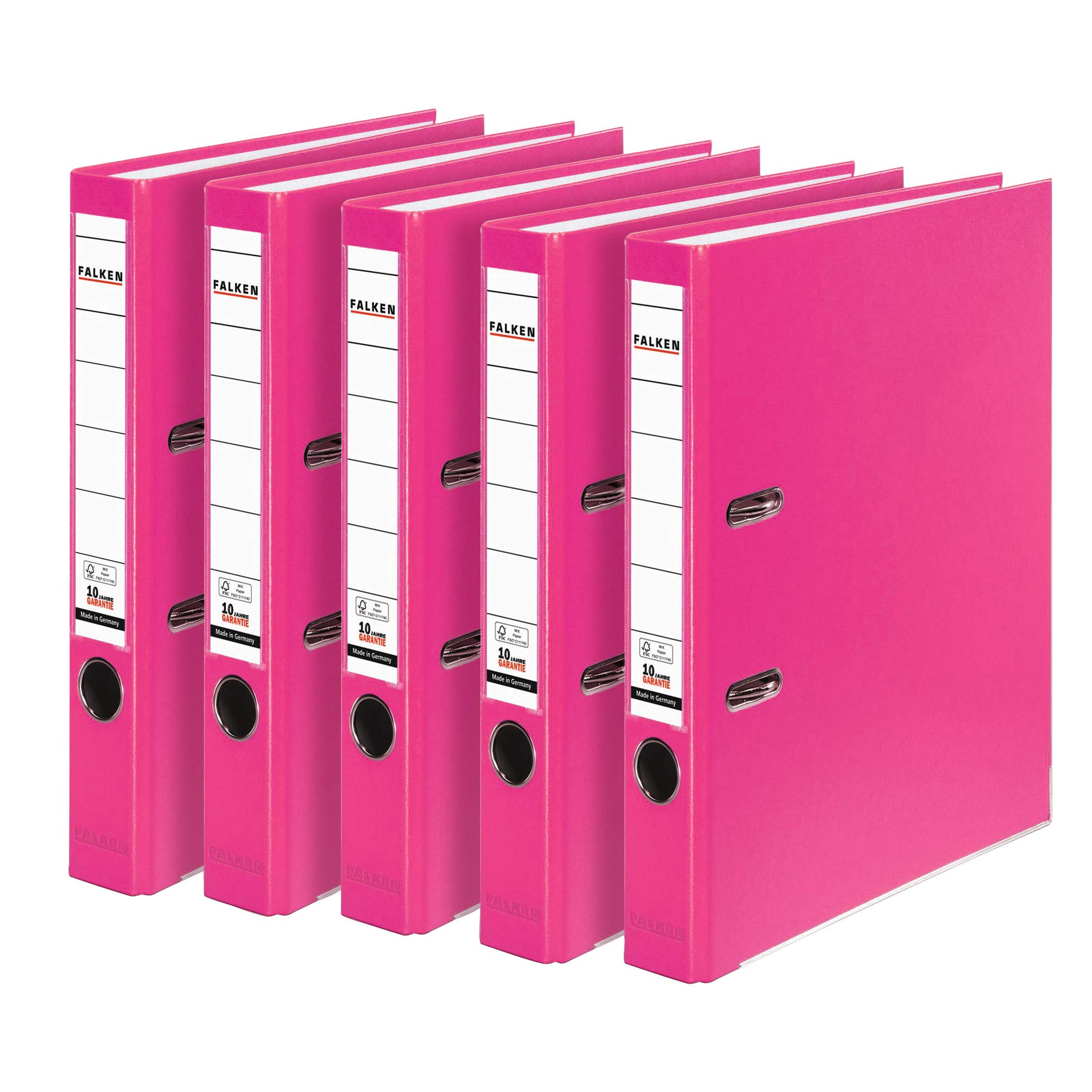 Original Falken 5-pack PP-Color plastic folders. Made in Germany. 5 cm narrow DIN A4 pastel colour pink vegan ring binder file folder letter folder office folder plastic folder slotted folder