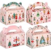 Honoson 24 Pcs Christmas Nutcracker Gifts Boxes with Handles Holiday Treat Boxes Printed Pink Ballerina for Xmas Party Decorations Winter Wedding Birthday Supplies