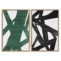 SIGNWIN Framed Wall Art Print Set Intersecting Lines Thick Green and Black Hues Geometric Shapes Illustrations Art Contemporary Dramatic Dark for Living Room, Bedroom, Office - 16