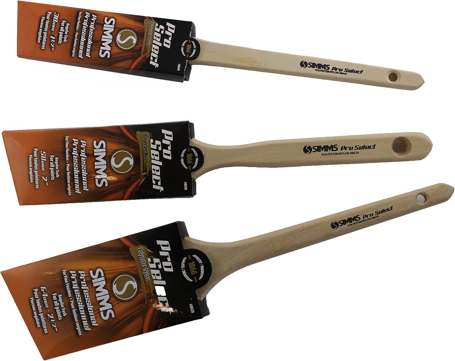 Simms Pro Select Professional Paint Brushes Set of 3 Premium Wood