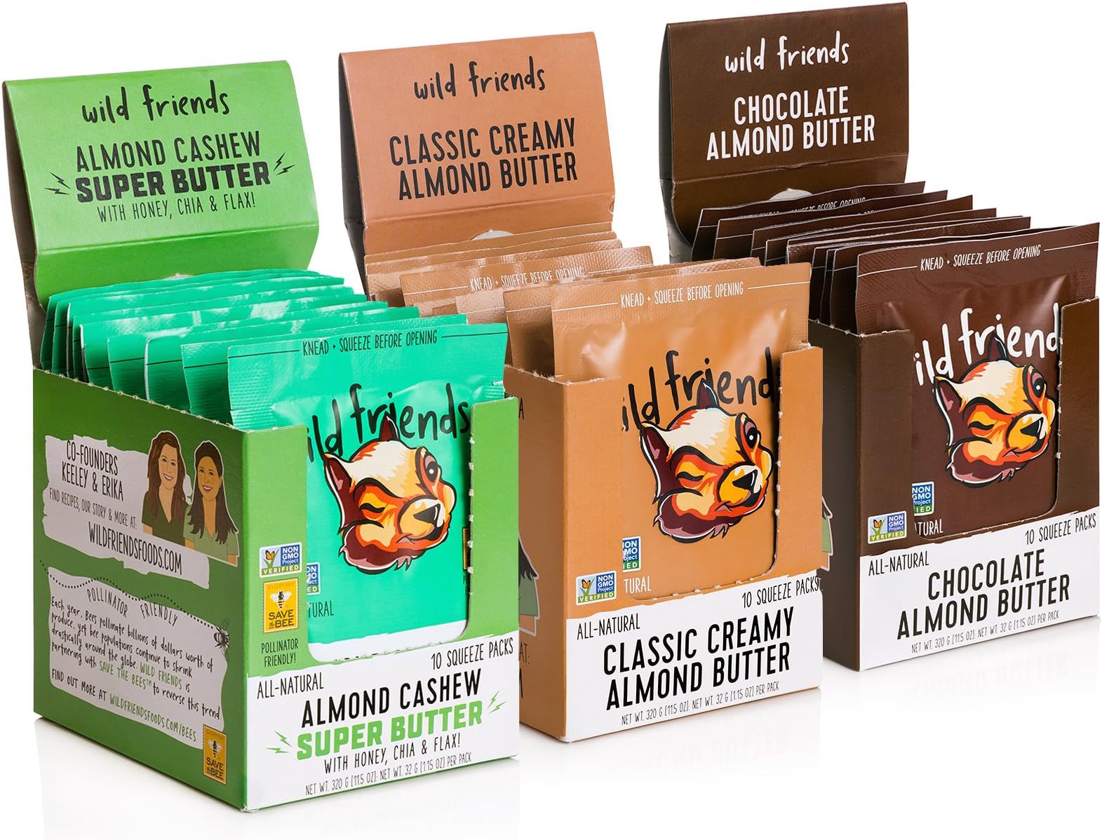 Wild Friends Foods Almond Butter Variety Pack, 1.15 Ounce Squeeze Packs, Gluten-Free, Non-GMO, Palm Oil Free, 30 Count