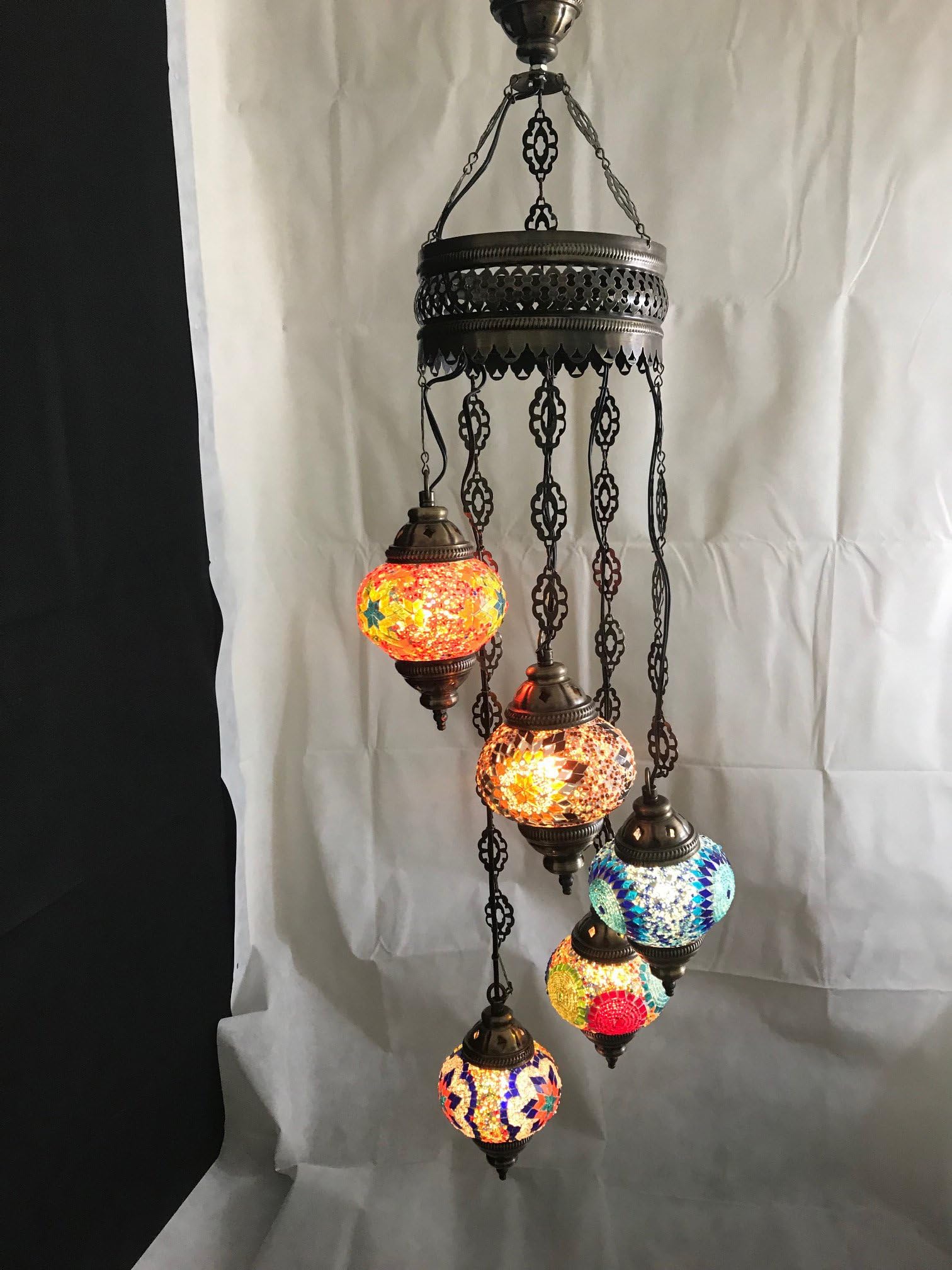 Multicolor Handmade Moroccan Turkish Ottoman Mosaic Ceiling Chandelier Lamp Light with 5 Globe UK