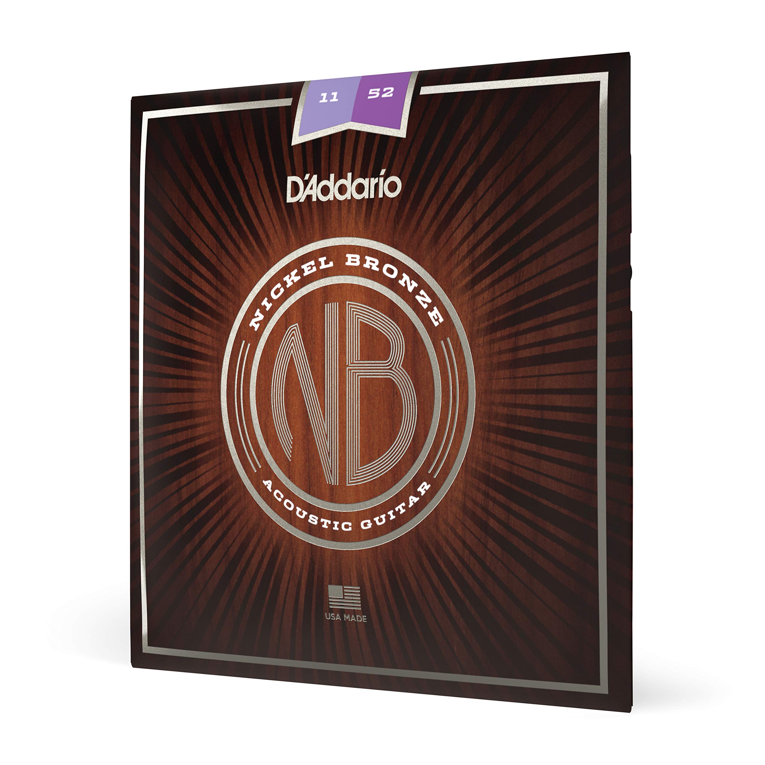 D'Addario Acoustic Guitar Strings, Nickel Bronze, NB1152, Custom Light Gauge 11-52, 6-String Set, Pack of 1