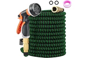 IOFLASK Garden Hose Water Pipe Expandable - 50FT Flexible Water Hose with 8 Function Hose Nozzle, Lightweight Expanding Magic Hoses Pipe for Outdoor Gardening Watering Cleaning, Black