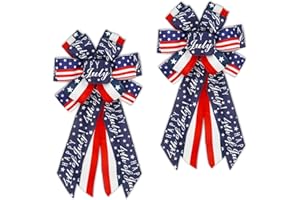 MONTEKIN Large 4th of July Bows for Wreath 20x11 Inch, 2 Pack Pre-Tied Patriotic Wired Ribbon Bow, Blue Star Tree Topper Bow for Front Door Outdoor Independence Day, Memorial Day, Veteran's Day Decoration