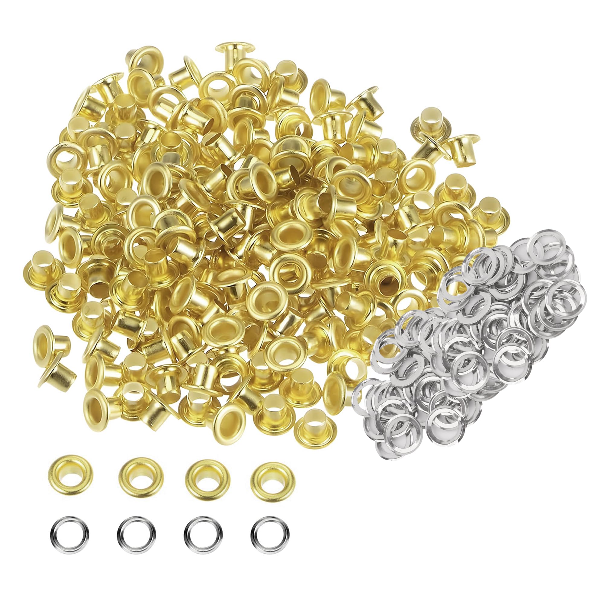 Trimming Shop 6.5mm Eyelet Grommet Kit Iron Eyelets with Aluminium Washers for Leather, Fabric, Tarpaulin, Canvas, Shoes, Belts, Curtains, DIY Craft Repair Metal Eyelets, Gold, 50pcs