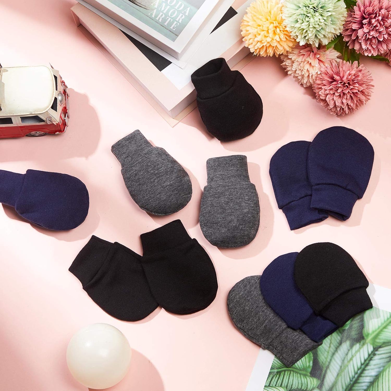 9 Pairs Newborn Baby Mittens Infant Toddler Gloves No Scratch Mittens Unisex Cotton Gloves for 0-6 Months Baby Boys Girls (Black, Gray, Khaki): Clothing