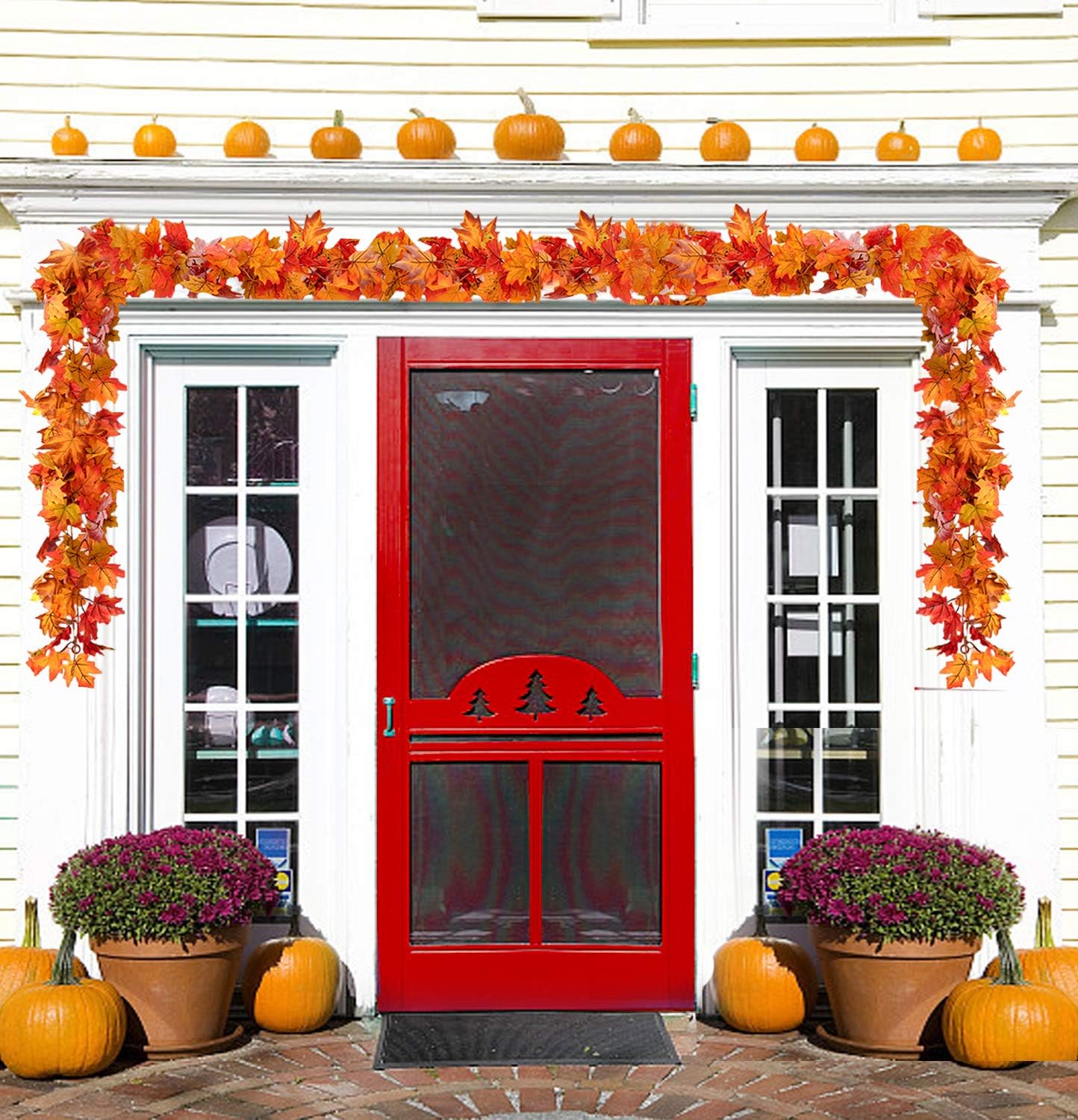 HBlife 2pcs Artificial Autumn Fall Maple Leaves Garland Hanging Plant for Home Garden Wall Doorway Backdrop Fireplace Decoration - Image 4
