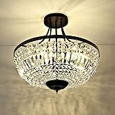 WINGBO 19.5 Inch Crystal Ceiling Light Fixture, 5-Light Raindrop Semi Flush Mount Chandelier, Modern Round Close to Ceiling H