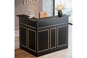 Tribesigns Reception Desk with Storage Shelves, L-Shaped Modern Front Desk, Reception Counter Table for Small Office, Salon, Checkout Office, Black