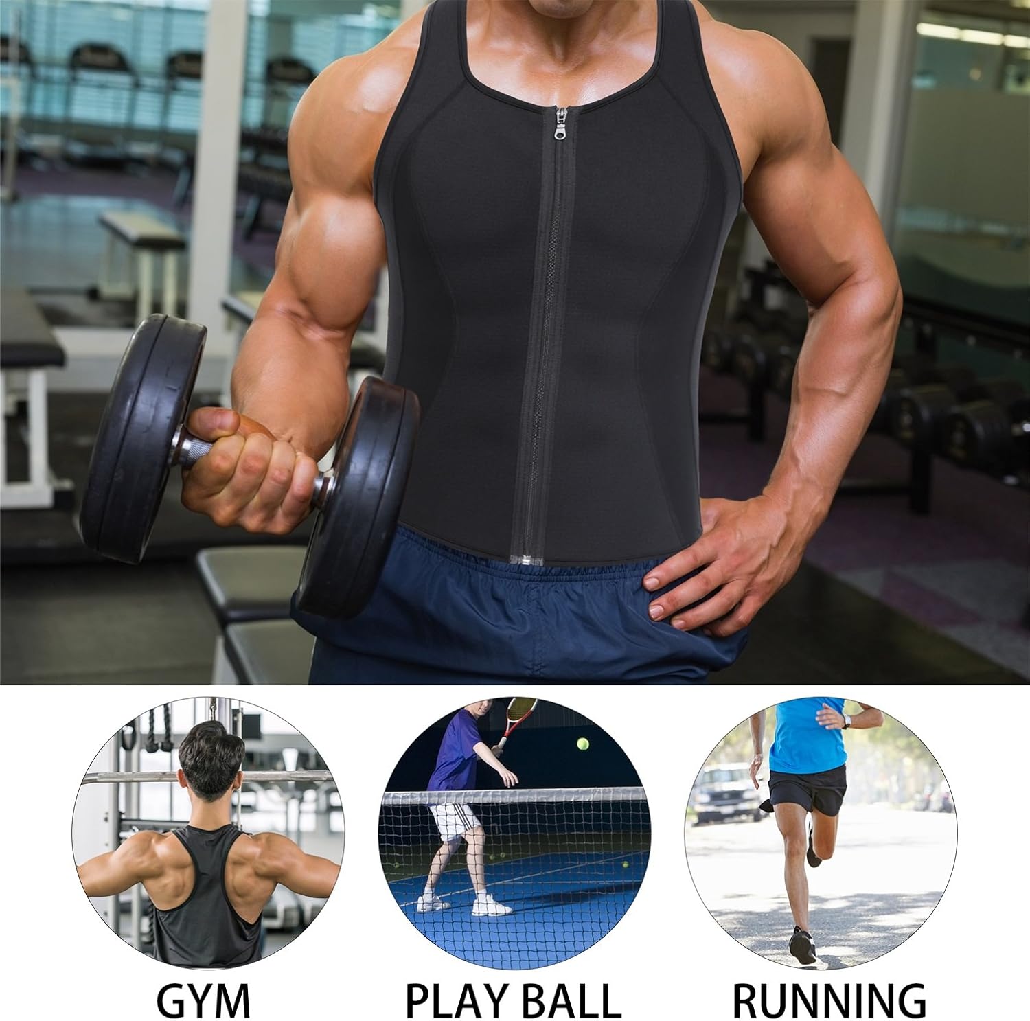 BRABIC Men Sauna Sweat Vest Tank Top Shirt for Weight Loss Waist Trainer Workout: Clothing