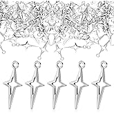 Yuanchu 150 Pcs Silver Star Charms for Jewelry Making, Metal Hollow Four Pointed Mini Pendants for DIY Craft Bracelet Necklace Earrings Supplies Charm Connectors