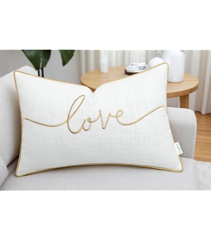 YugTex Romantic Couple Embroidered Lumbar Pillow - 12x20 Inches, Love Quote Decor For Bed Or Couch