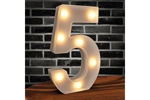 CIDENBIO Marquee Light up Numbers, 0-9 Battery Powered LED Light, White Plastic Sign, Night Light Decor for Graduation Engagement Wedding Baby Shower Birthday (Number 5)