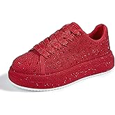LUCKY STEP Rhinestone Sneakers for Women Platform Sparkly Glitter Bling Tennis Shoes Fashion Bedazzled Wedding Bridal Party Walking Sneakers
