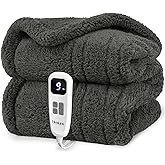 blunique Heated Blanket Electric Blanket Full - Fast Heating Blanket Throw Double Sided Sherpa Ultra Soft Cozy with 10 Heating Levels & 2-10 Hours Auto Off, Mashine Washable, 72 x 84 Inches, Grey