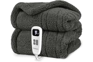 blunique Heated Blanket Electric Blanket Throw - Fast Heating Blanket Throw Double Sided Sherpa Ultra Soft Cozy with 10 Heating Levels & 2-10 Hours Auto Off, Mashine Washable, 50 x 60 Inches, Grey