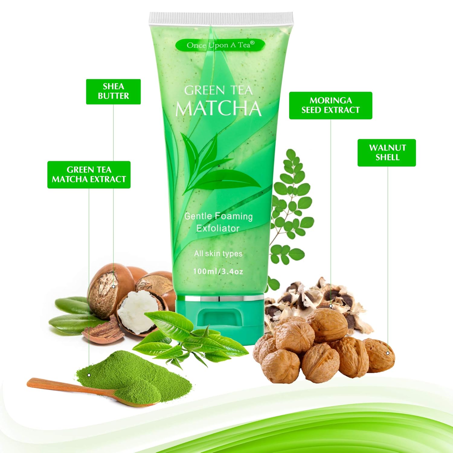 Green Tea Matcha Gentle Foaming Exfoliator, Best Exfoliating Face Wash For Men & Women, Deep Cleansing & Reduces Clogged Pores, Anti-Aging Facial Skin Care Cleanser, Microdermabrasion Effect : Beauty