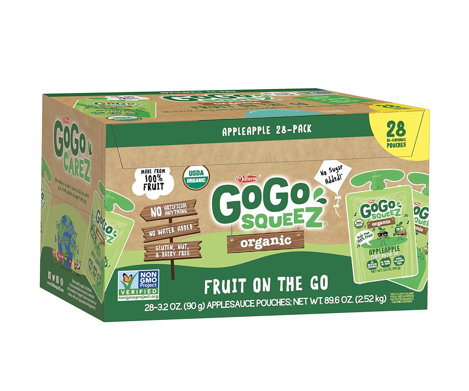 GoGo squeeZ Organic Applesauce on the Go, Apple Apple, 3.2 Ounce (28 Pouches), Gluten Free, Vegan Friendly, Healthy Snacks, Unsweetened Applesauce, Recloseable, BPA Free Pouches