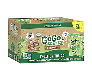 GoGo squeeZ Organic Applesauce on the Go, Apple Apple, 3.2 Ounce (28 Pouches), Gluten Free, Vegan Friendly, Healthy Snacks, Unsweetened Applesauce, Recloseable, BPA Free Pouches