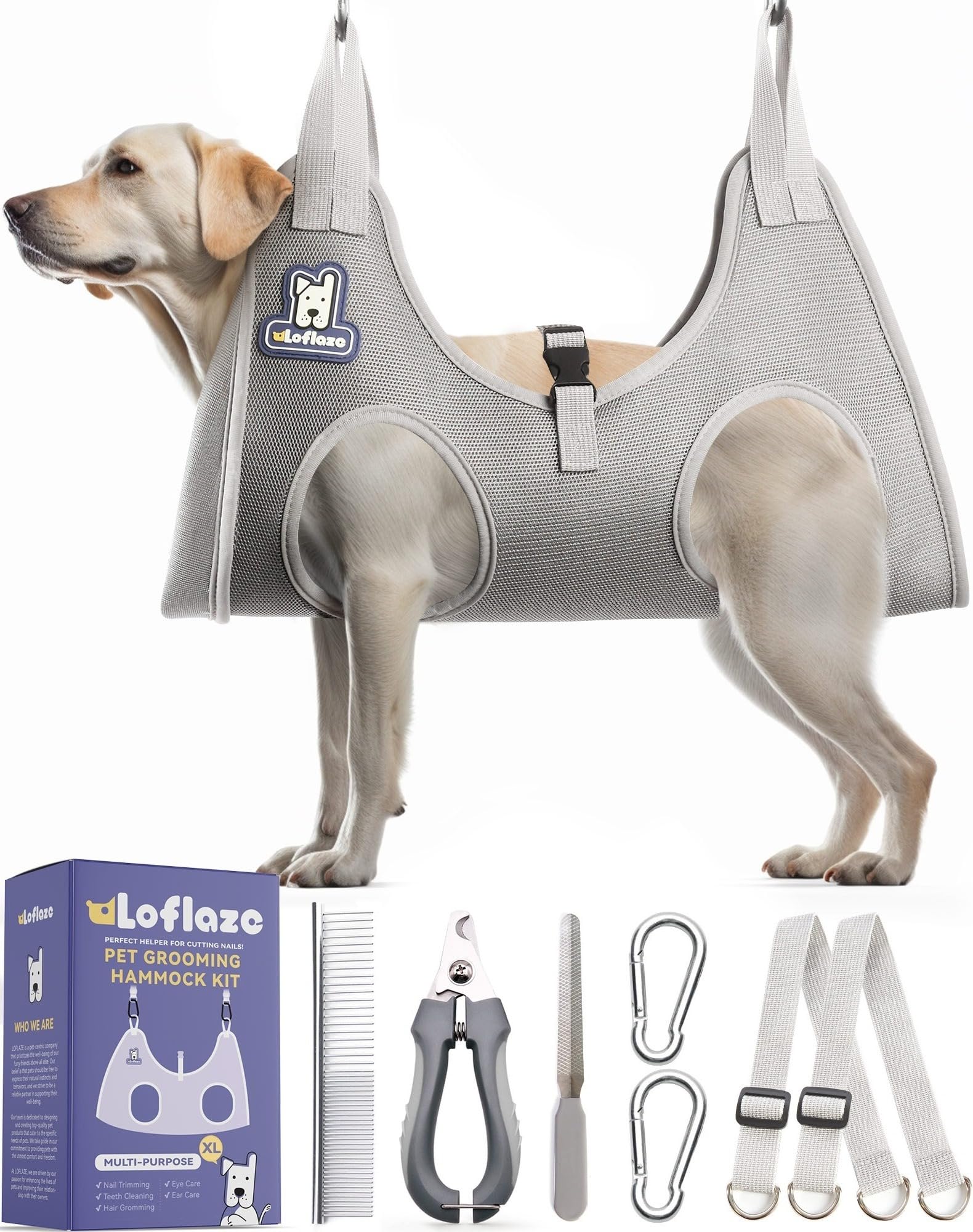 Photo 1 of Loflaze Dog Grooming Hammock Harness for Dogs & Cats with Pet Nail Clipper Trimmer - Cat Hanger Sling for Trimming Clipping Nails- Dog Hammock Restraint Bag for Small Medium Large pet ? Grey XL ?