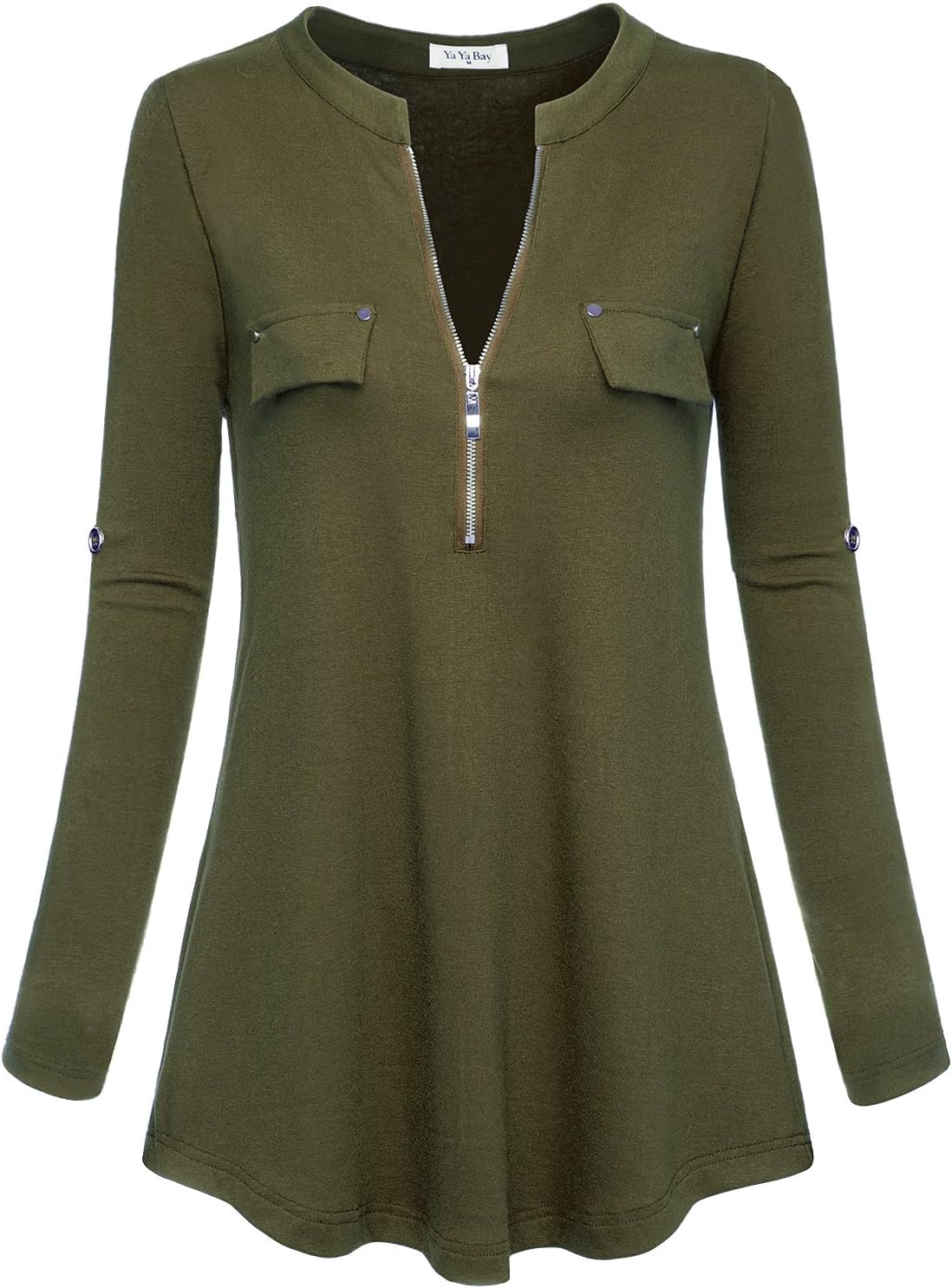 YaYa Bay Women's 3/4 Sleeve Blouse Zipper Henley Shirt Notch V Neck Tunic Tops to Leggings Casual Formal Top