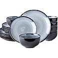 LeRatio Ceramic Dinnerware Sets for 6,Stoneware Plates and Bowls Sets,Handmade Reactive Glaze Dishes Set,Chip Resistant and Scratch Resistant | Oven&Dishwasher & Microwave Safe-Gray White(18PCS)