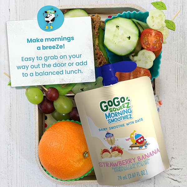 GOGO SQUEEZ MORNING SMOOTHIEZ VARIETY PACK, MIXED BERRY & STRAWBERRY BANANA, 3 OZ (PACK OF 20), GLUTEN FREE YOGURT, FRUIT AND OAT SMOOTHIE SNACKS FOR KIDS, NO PRESERVATIVES, NO FRIDGE NEEDED, BPA FREE SQUEEZE POUCHES
