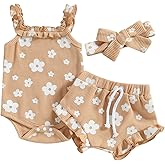 Lucikamy Newborn Baby Girl Clothes Floral Sleeveless Romper Bodysuit + Ruffle Bloomers Shorts Infant Summer Outfits Set