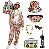 rumnigh 80s 90s Outfit for Men Tracksuit Costume, Hip Hop Outfit Set Vintage Beach Tracksuit for Themed Disco Party Costumes